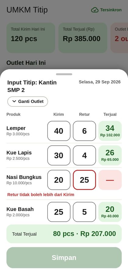 Layar Input Titip